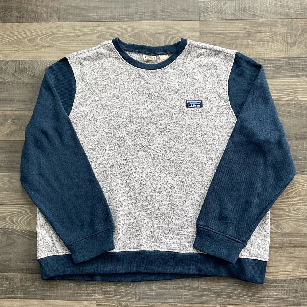LL Bean Sweater Fleece Crewneck Sweatshirt Men’s XL Grey Navy Pullover 515624